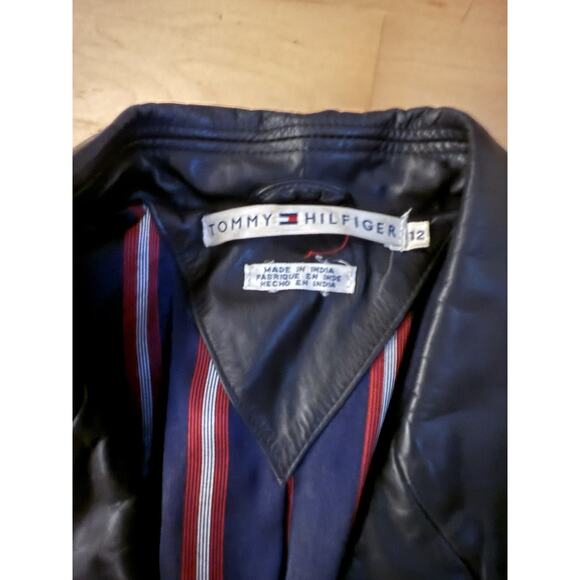 VTG Tommy Hilfiger Leather Blazer Jacket Black 12 - Picture 4 of 5